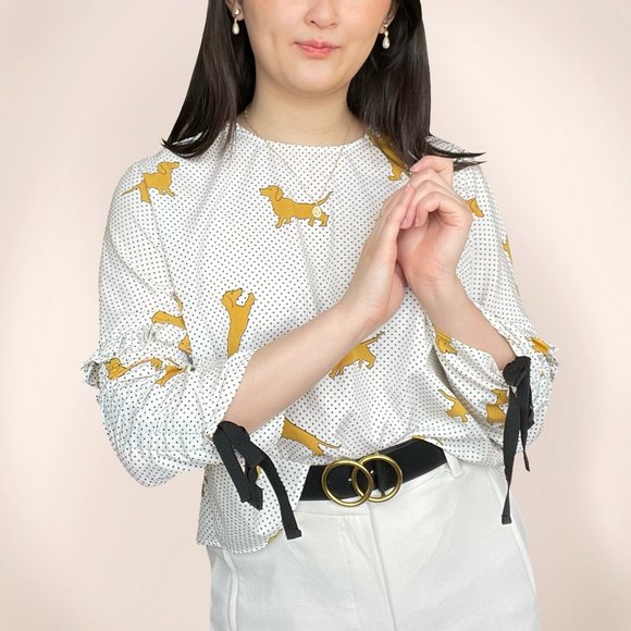 Dachshund & polkadot print slightly cropped top - Picture 3 of 4